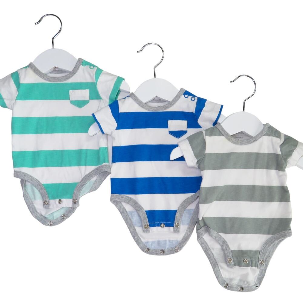3 Carter's Striped Onesie Short Sleeve Body Suits Size 3m 3 Months - Picture 5 of 8